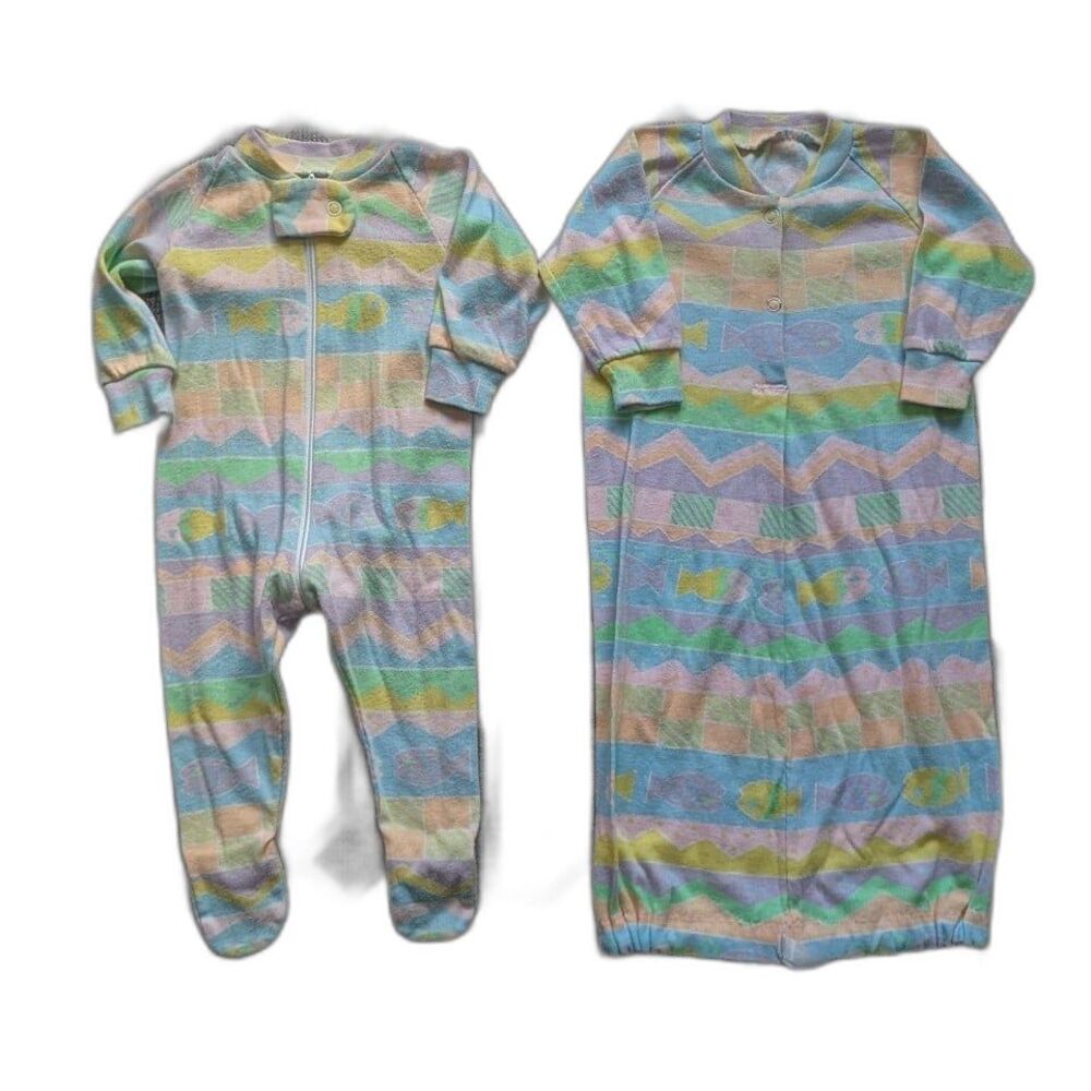 Vintage Pastel Geometric Shapes Fish Print Baby Pajamas Footed Sleeper & Gown